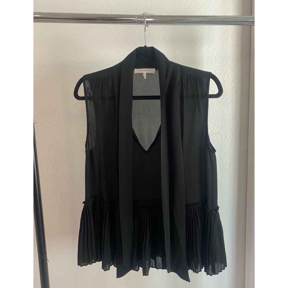 Frame Black Neck Tie Top w/ Pleated Bottom